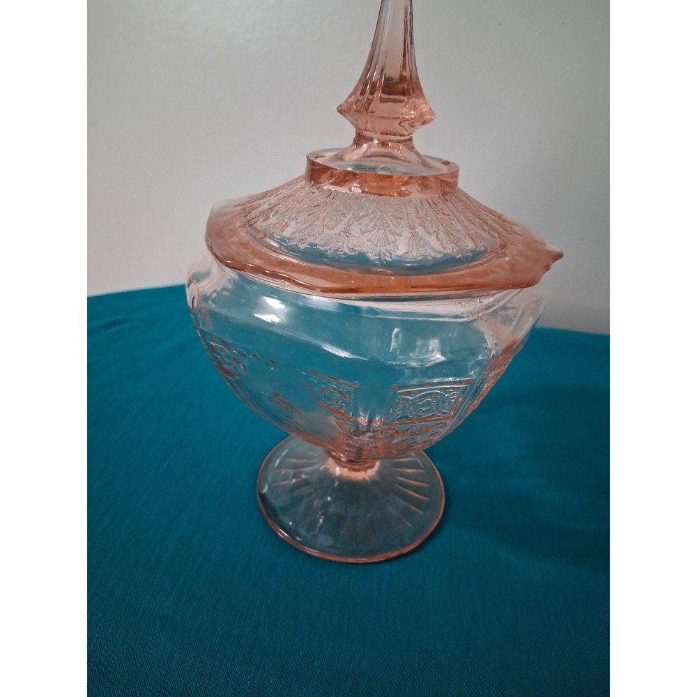 Vintage Pink Depression Glass Candy Dish Hocking Princess Pattern Footed withlid